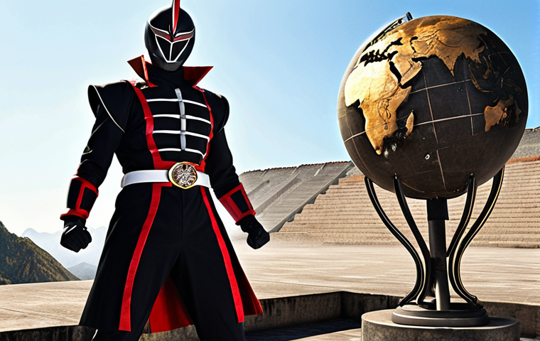 **

A dramatic scene depicting a classic *Super Sentai* villain, like 黒十字軍総統 (Black Cross Führer), standing menacingly against a backdrop of world domination plans. The style should evoke the feel of early *Super Sentai* series, with bold colors and a clear visual representation of evil. Consider adding elements like a globe with the villain's mark on it, or terrified citizens in the background.

**